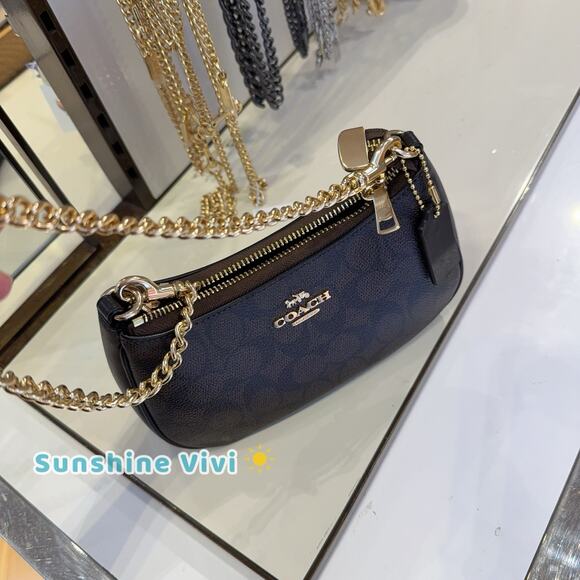 NWT Coach Teri Mini Crossbody Bag Signature Canvas CW323 Gold/Walnut/Black - Picture 3 of 9